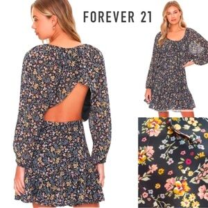 Forever 21 Black Floral Long Sleeve Dress